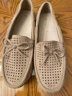 Patrizia Pepe Perforated Suede Loafers - Beige Taupe